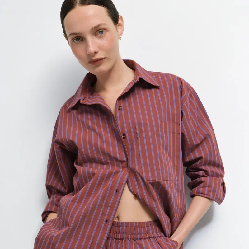 Organic Poplin Striped Long Sleeve Button Down made by MATE the Label
