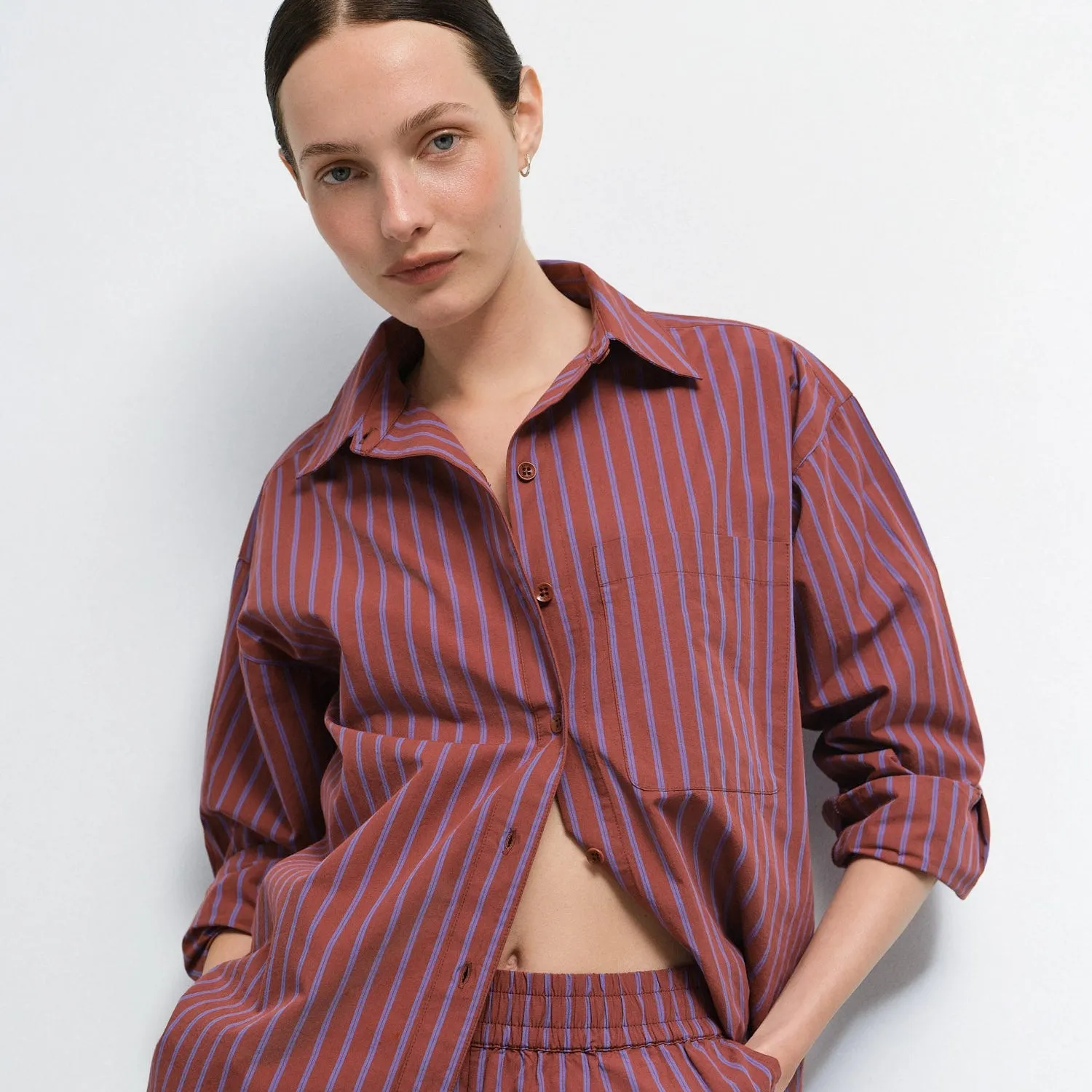 Organic Poplin Striped Long Sleeve Button Down sold by MATE the Label