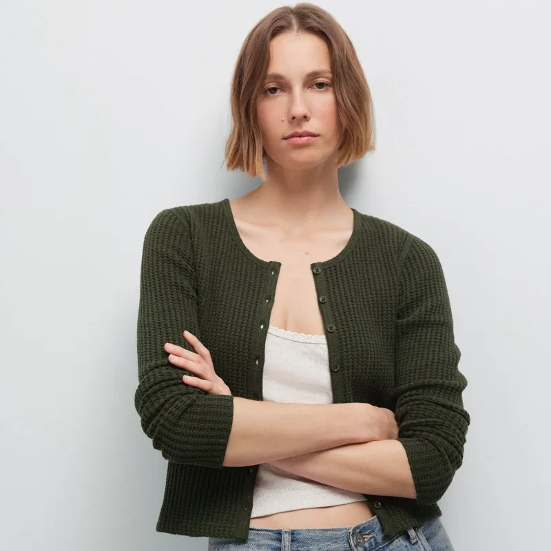 Organic Waffle Crew Cardigan made by MATE the Label