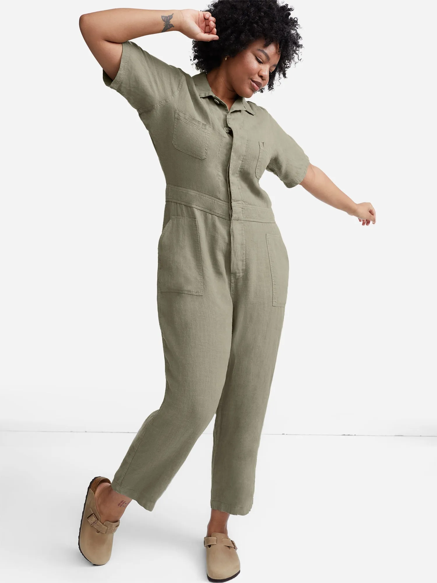 Linen Short Sleeve Jumpsuit sold by MATE the Label product image thumbnail 2
