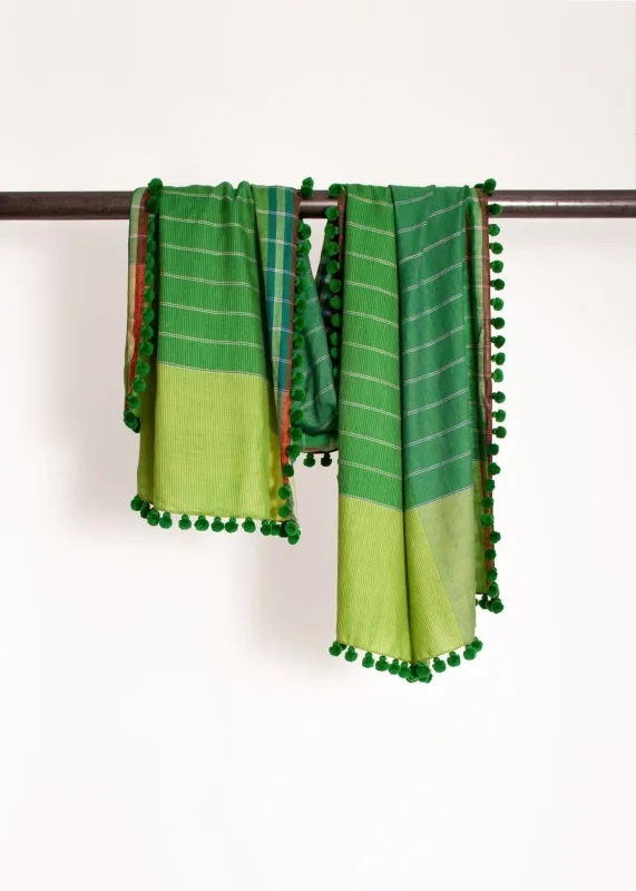 Dupatta Noor Special Shawl - Greens Multi Stripes sold by Matta