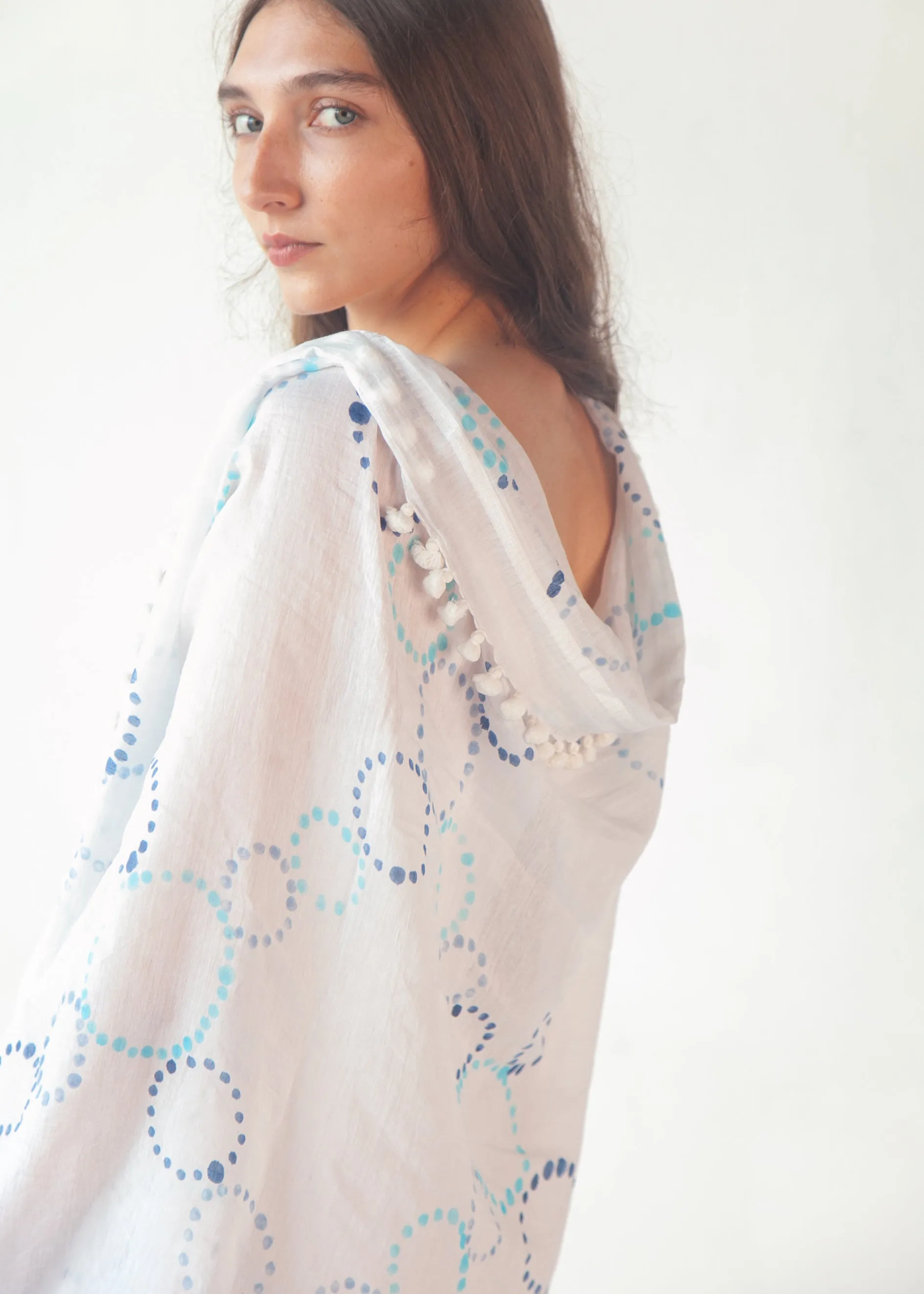 Dupatta Meha Hand Painted - Blue Dots sold by Matta product image thumbnail 4