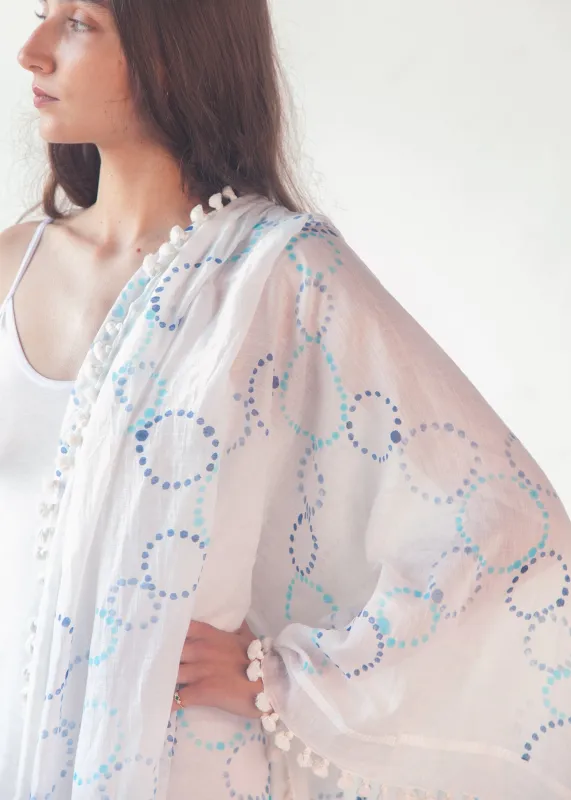 Dupatta Meha Hand Painted - Blue Dots sold by Matta