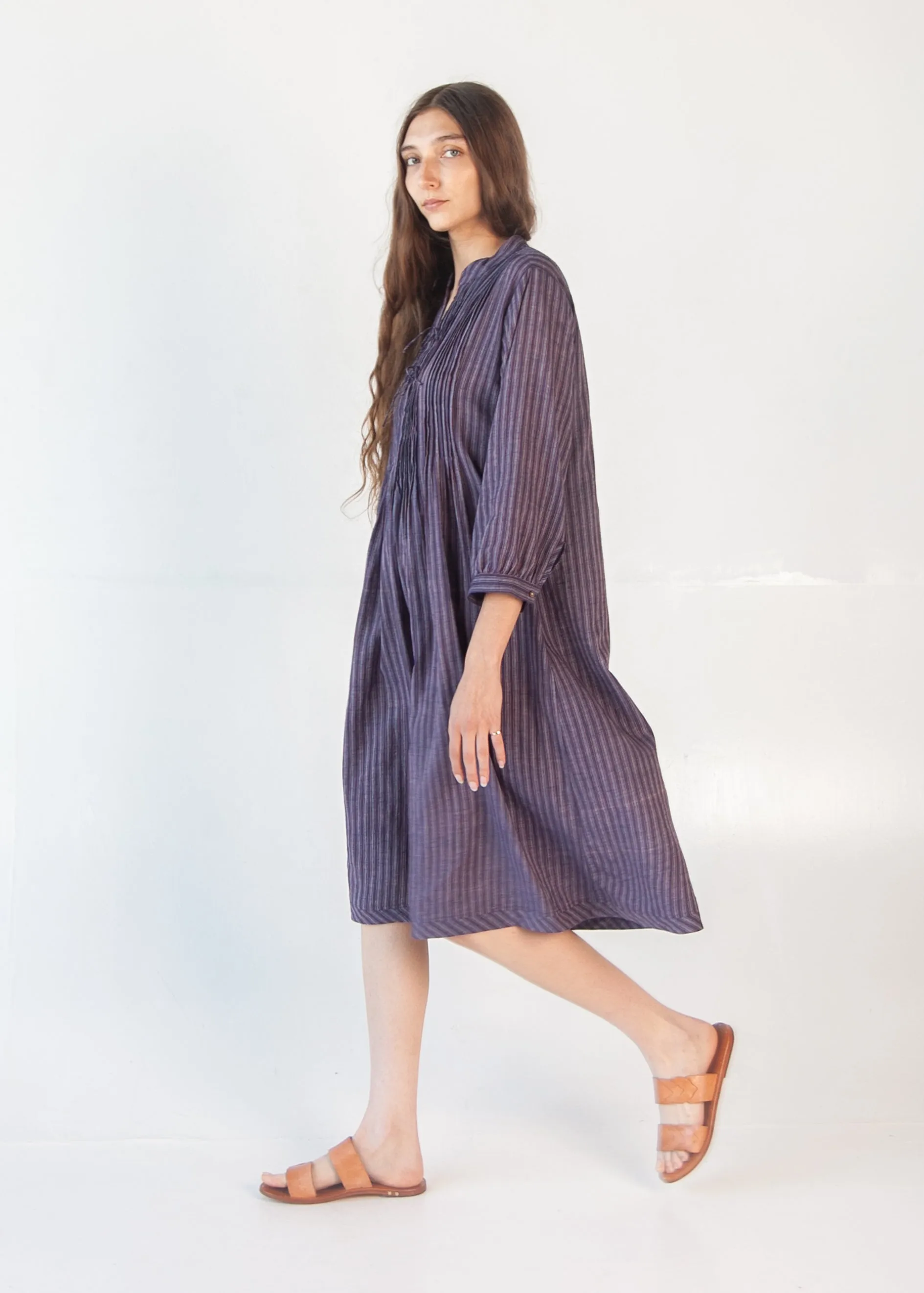 Aditi Ticking Stripe Dress - Blue/Maroon sold by Matta product image thumbnail 3