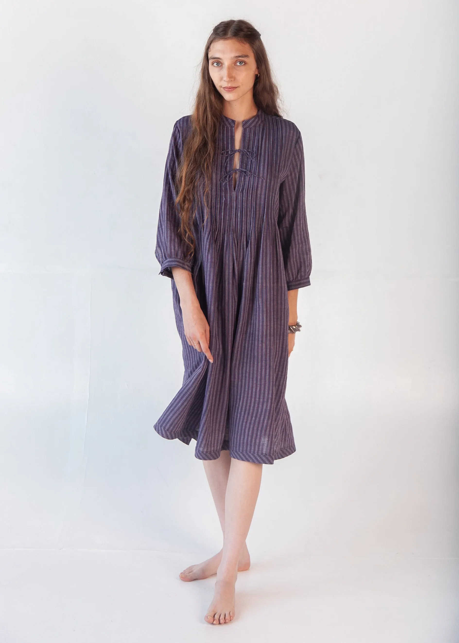 Aditi Ticking Stripe Dress - Blue/Maroon sold by Matta product image thumbnail 2