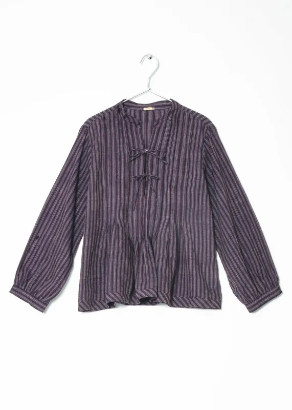 Alma Ticking Stripe Top - Blue/Maroon sold by Matta