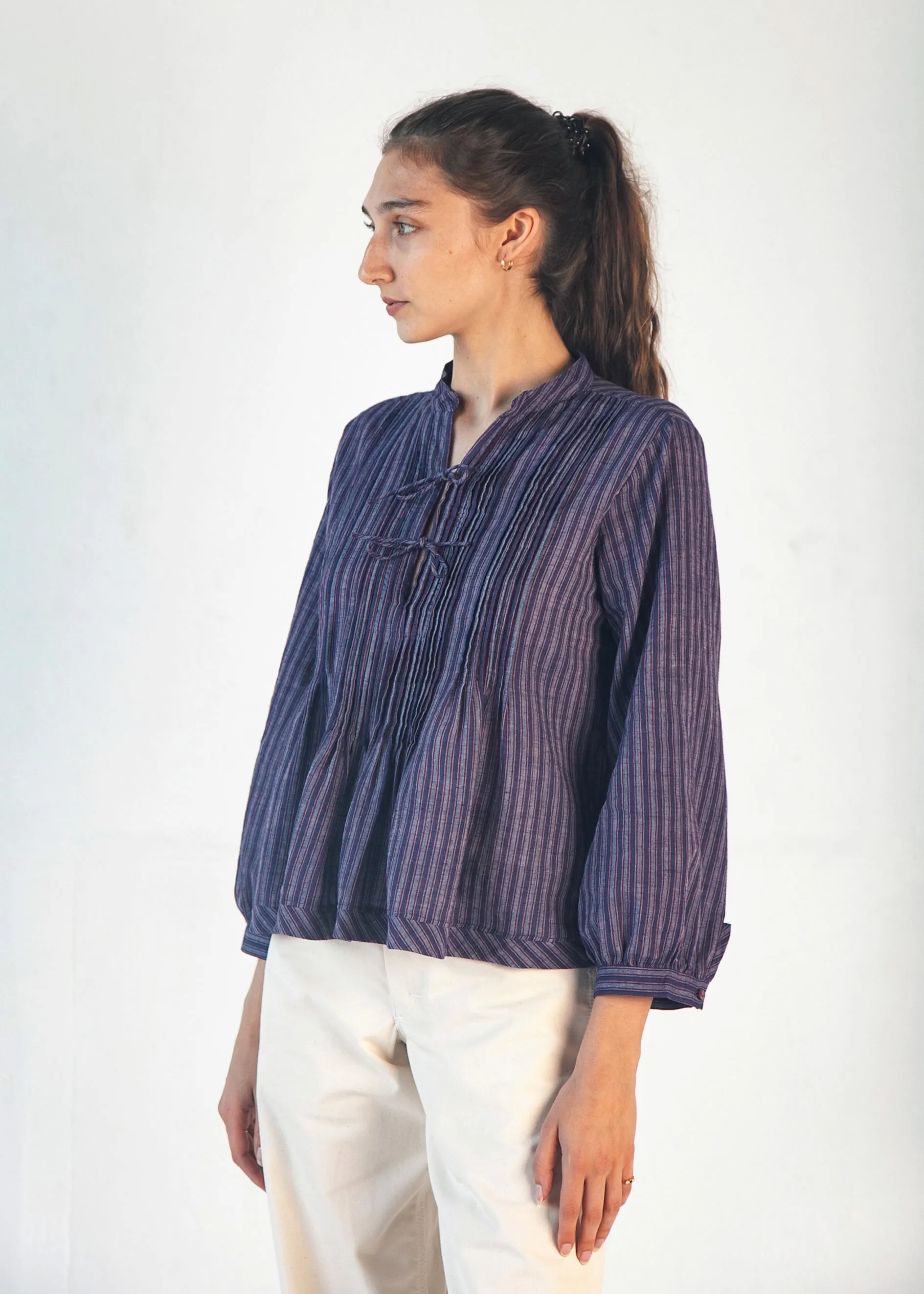 Alma Ticking Stripe Top - Blue/Maroon sold by Matta product image thumbnail 3