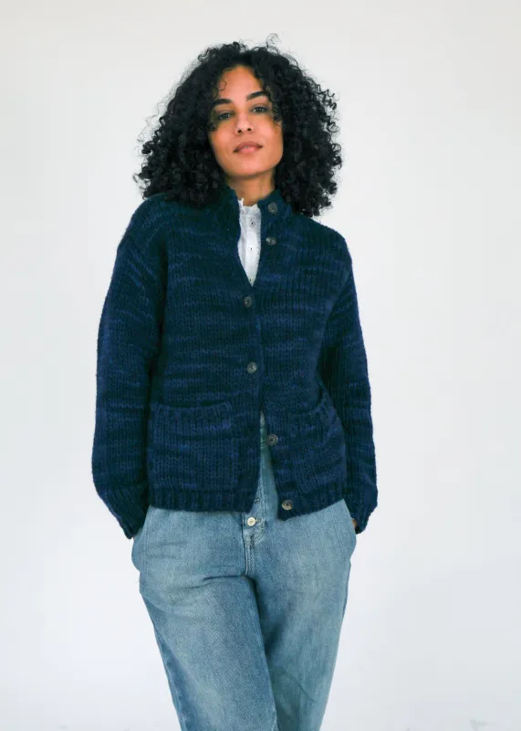Javary Hand Painted Merino Cardigan - Navy sold by Matta