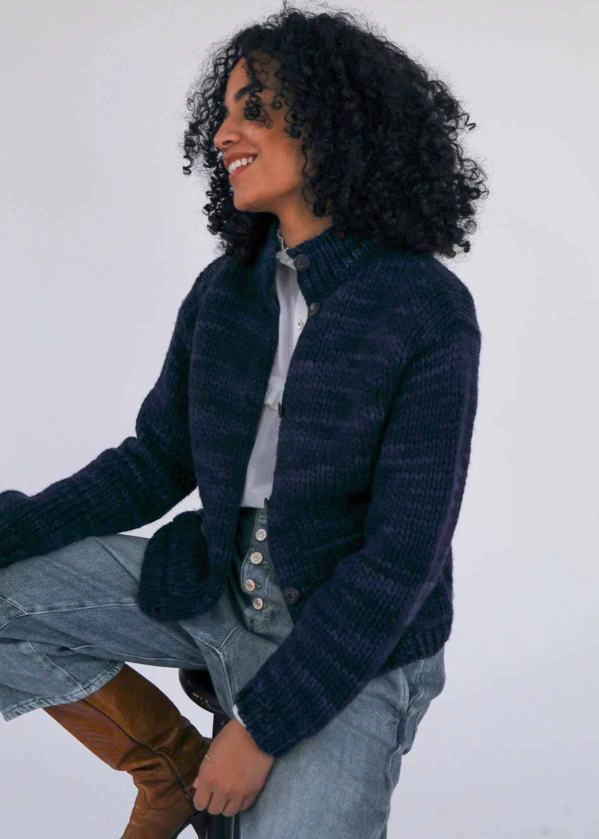 Javary Hand Painted Merino Cardigan - Navy sold by Matta product image thumbnail 4