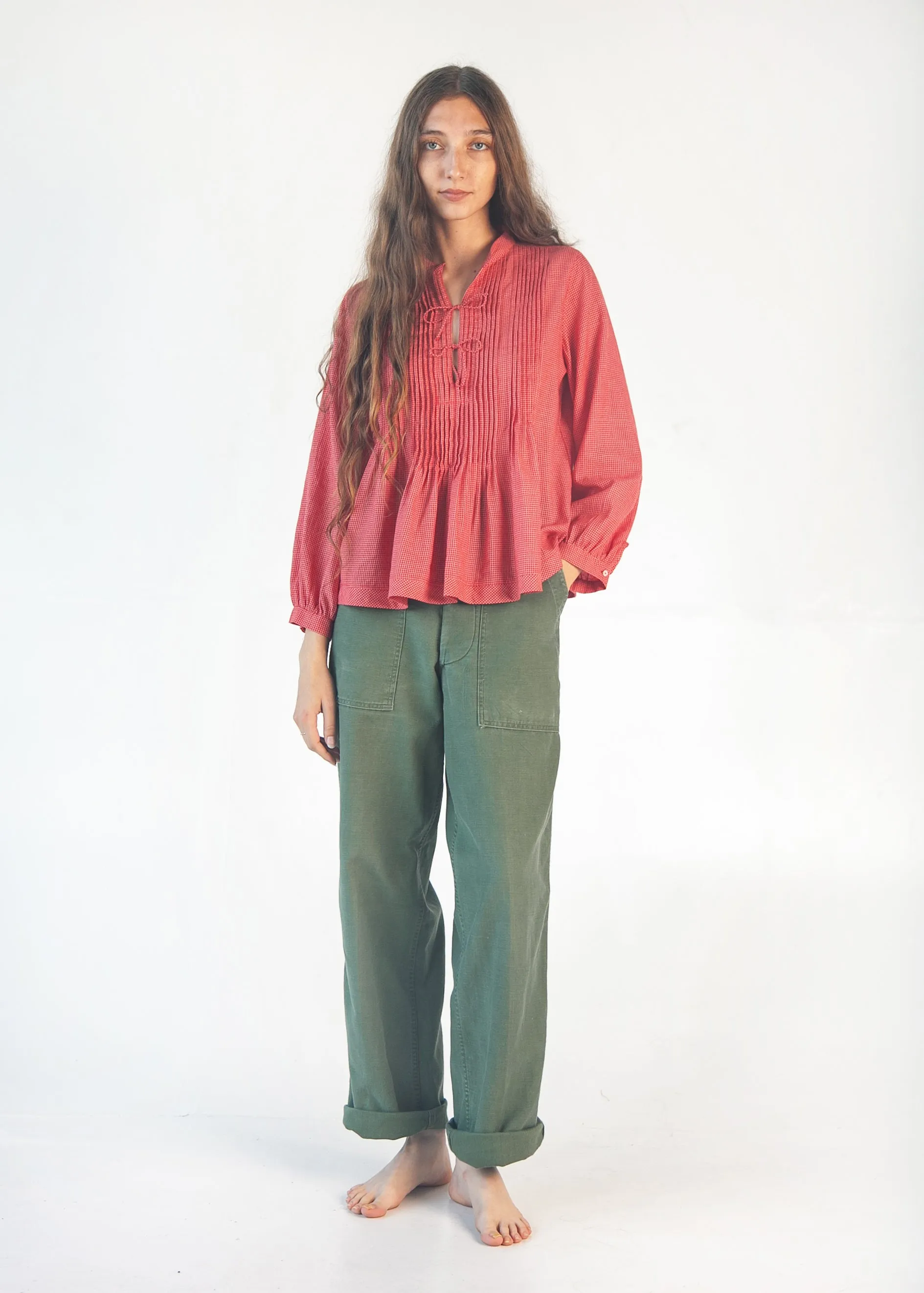 Alma Tiny Checks Top - Red sold by Matta