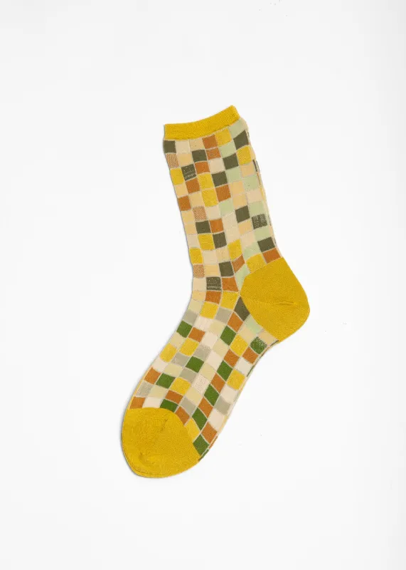 Antipast Colorful Tile Mid Socks - Yellow made by ANTIPAST