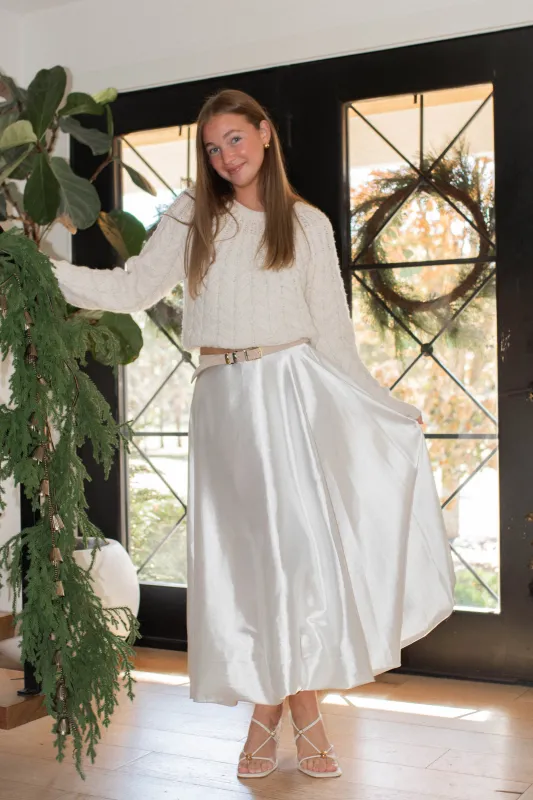Satin Bouncy Maxi Skirt - White sold by Maude
