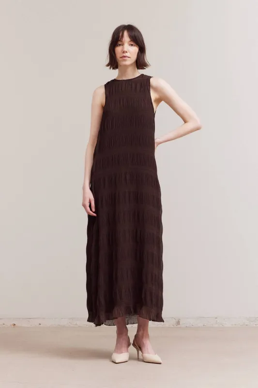 Pleated Chiffon Midi Dress - Chocolate sold by Maude