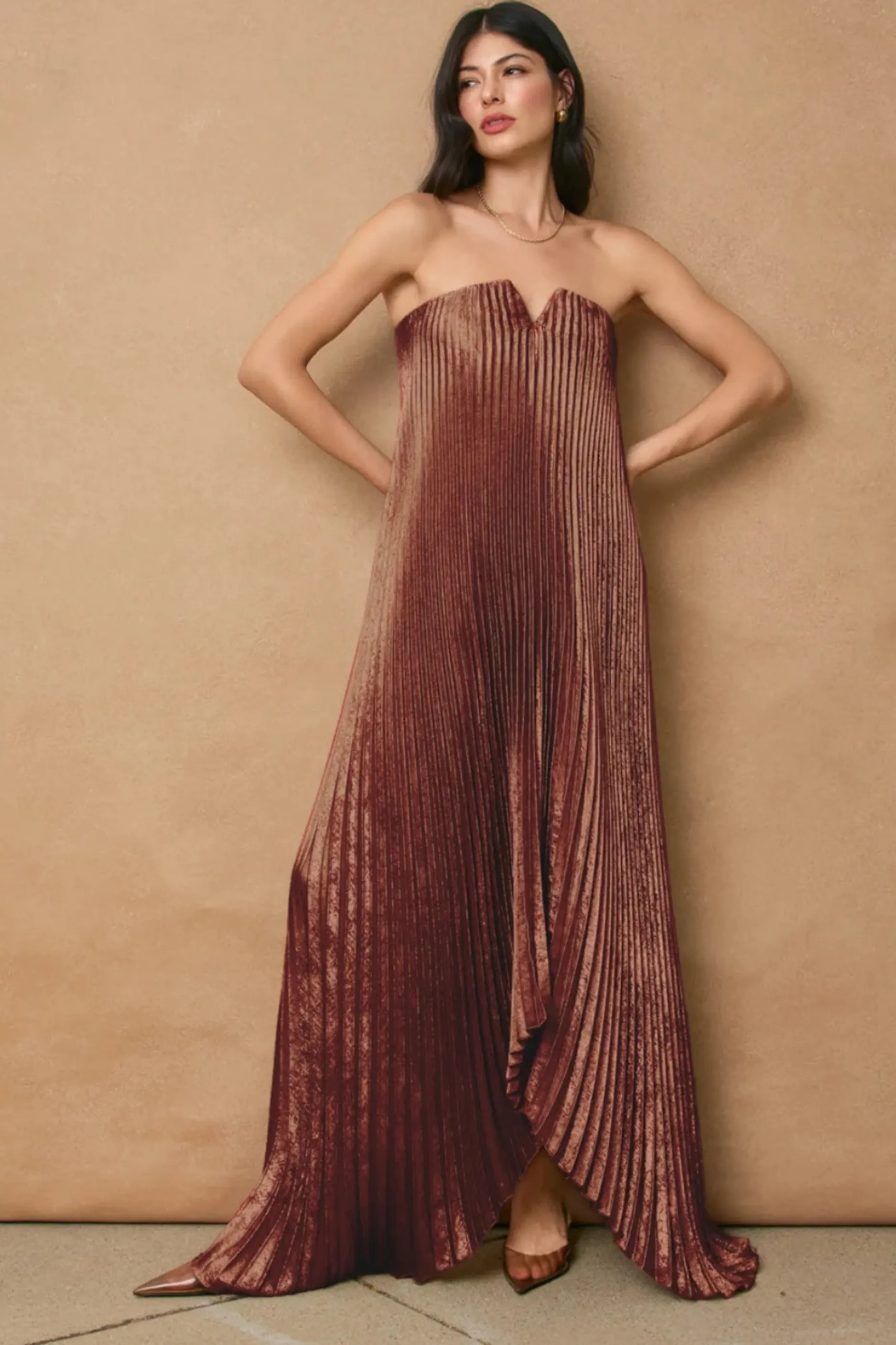 Moonglade Pleated Maxi Dress - Sunset Gold sold by Maude