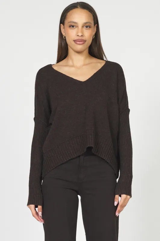 Clarette V-Neck Sweater - Chocolate sold by Maude