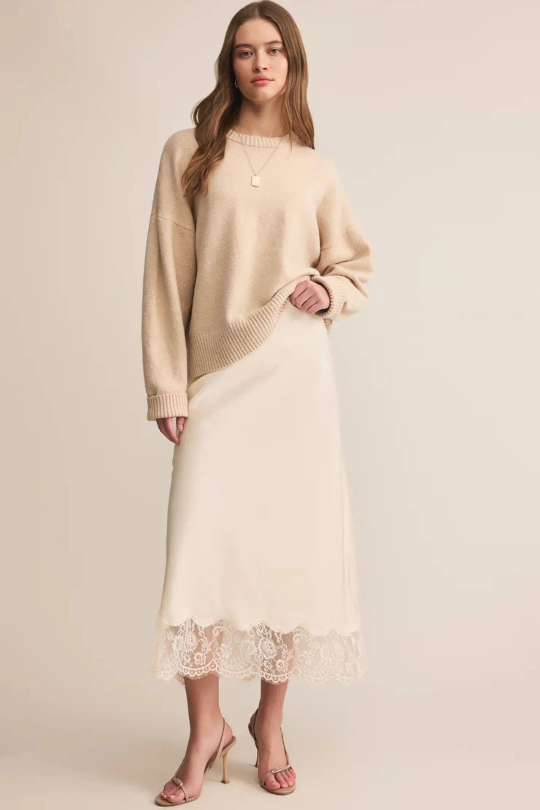 Cinder Lace Midi Skirt - Cloud sold by Maude