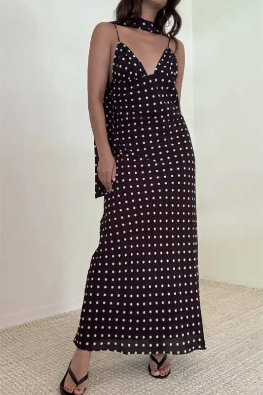 Polka Dot Chiffon Maxi Dress sold by Maude