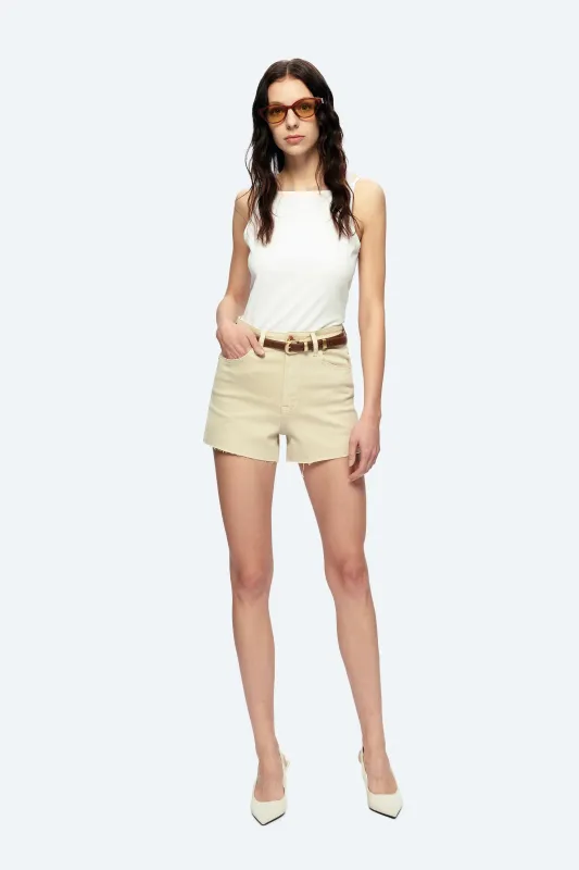 Fiona Super High Rise Shorts - Light Khaki sold by Maude