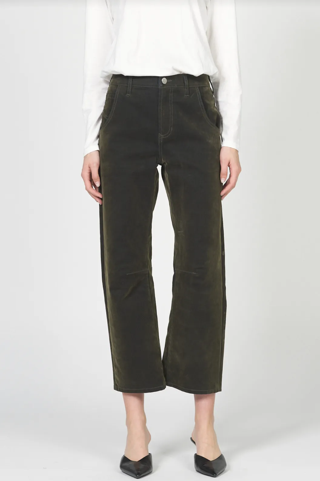 Lasso High Rise Cropped Pants - Olive sold by Maude