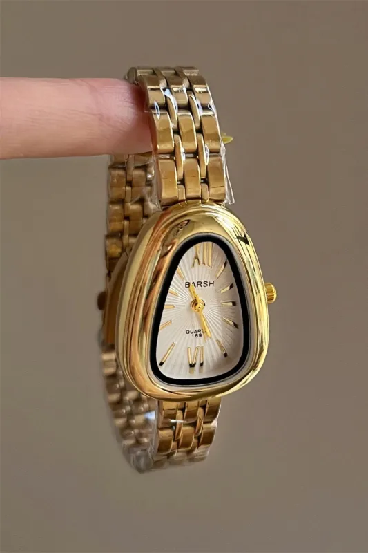 Geometric Dial Wrist Watch - Gold/White sold by Maude