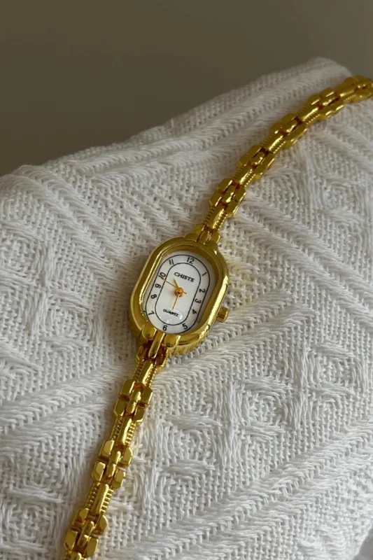 Vintage Oval Watch - Gold/White sold by Maude