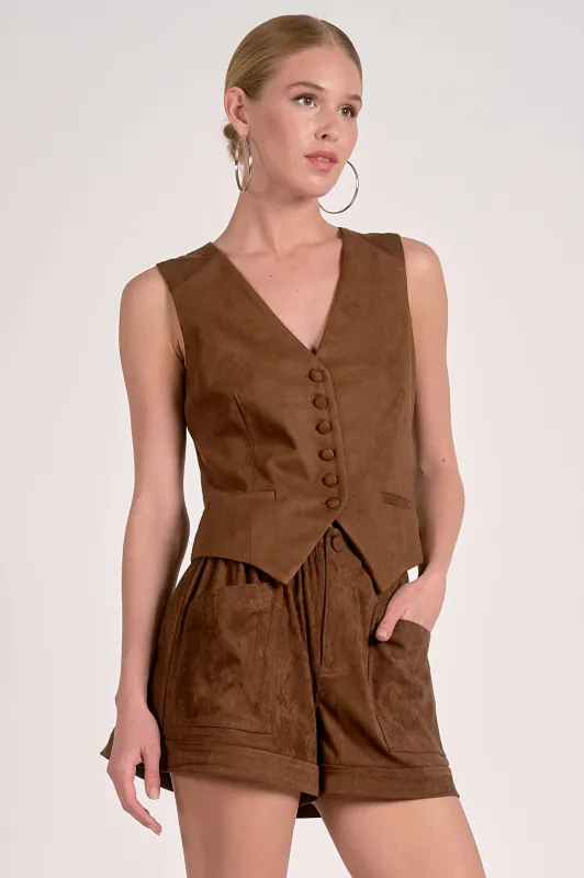 Suede V-Neck Vest - Chocolate sold by Maude