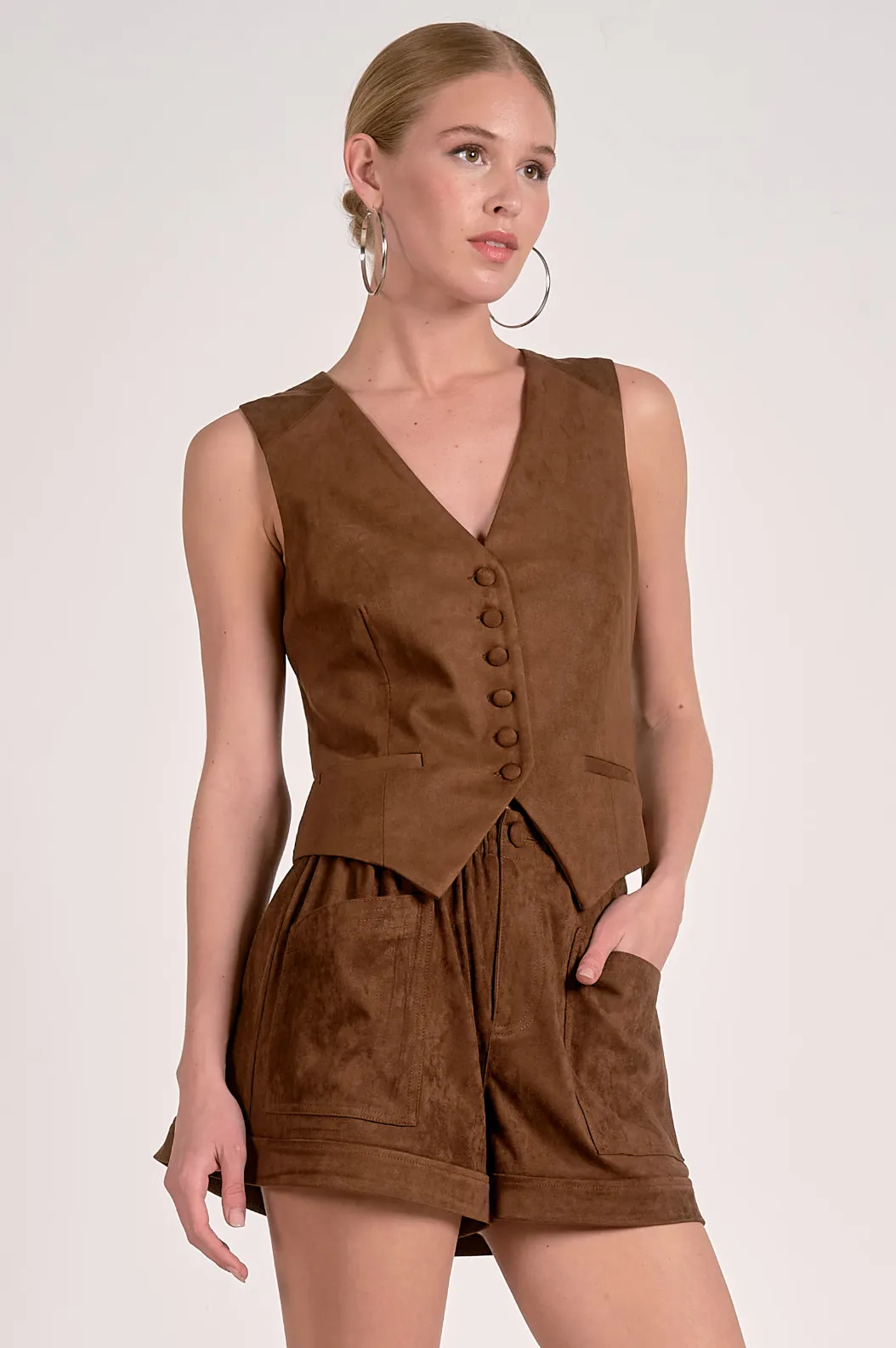 Suede V-Neck Vest - Chocolate sold by Maude
