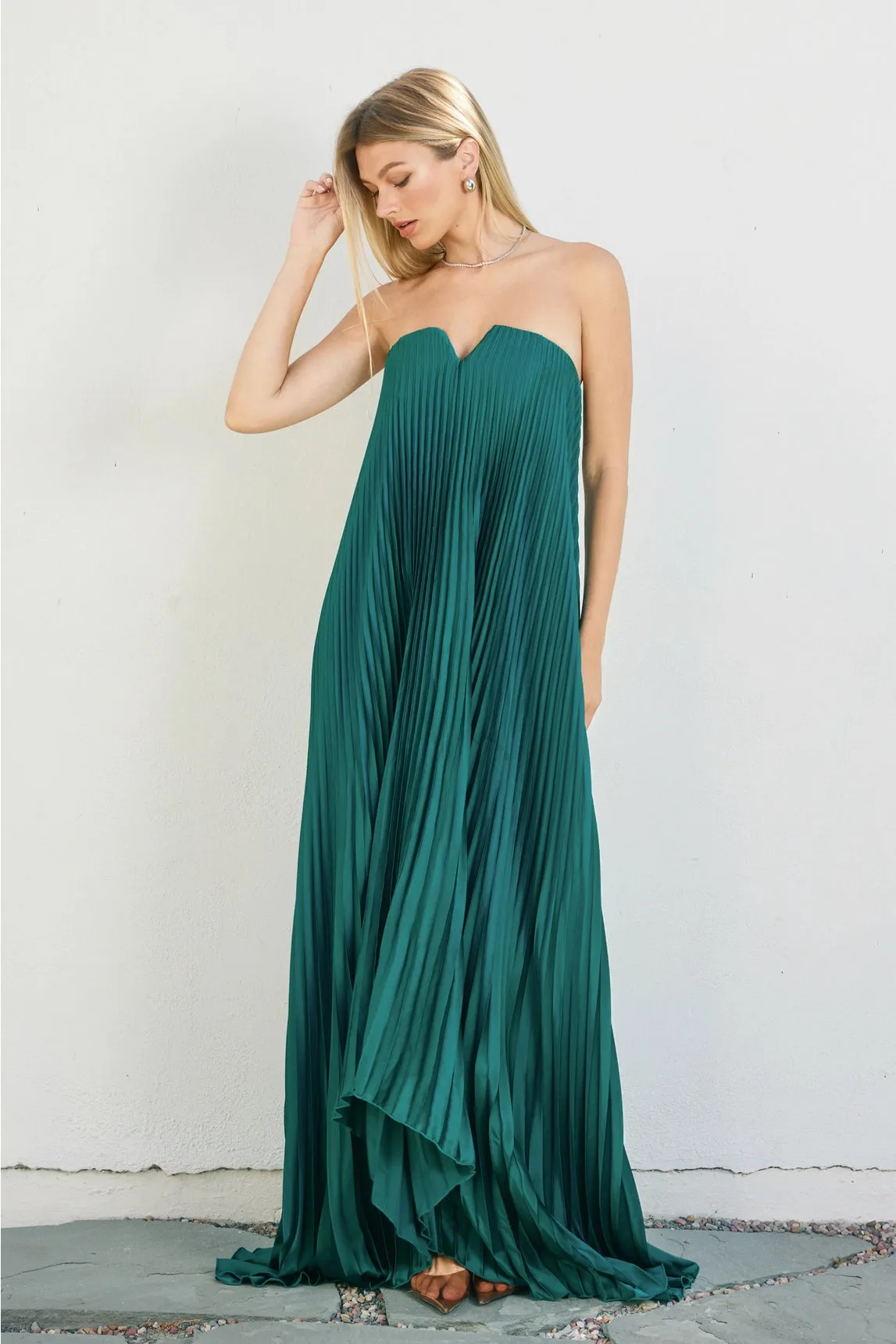 Moonglade Pleated Maxi Dress - Emerald sold by Maude