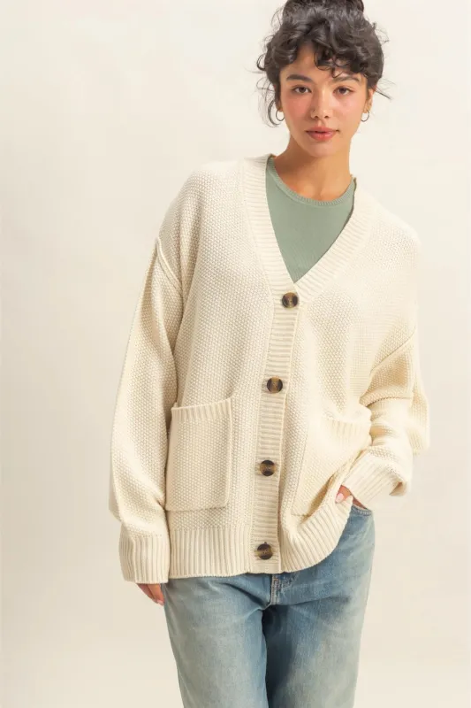 Button-Front Oversized Cardigan - Cream sold by Maude