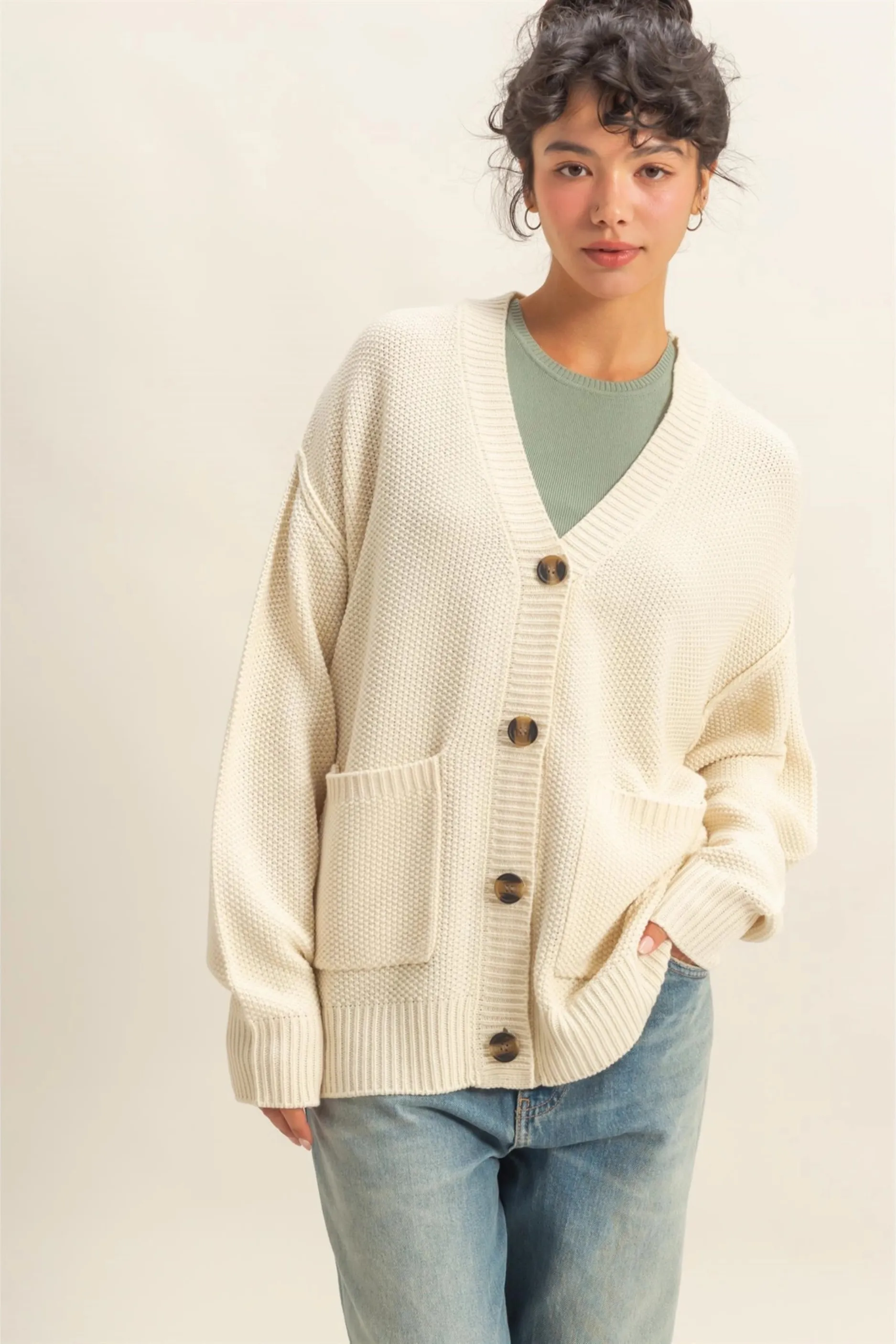 Button-Front Oversized Cardigan - Cream sold by Maude