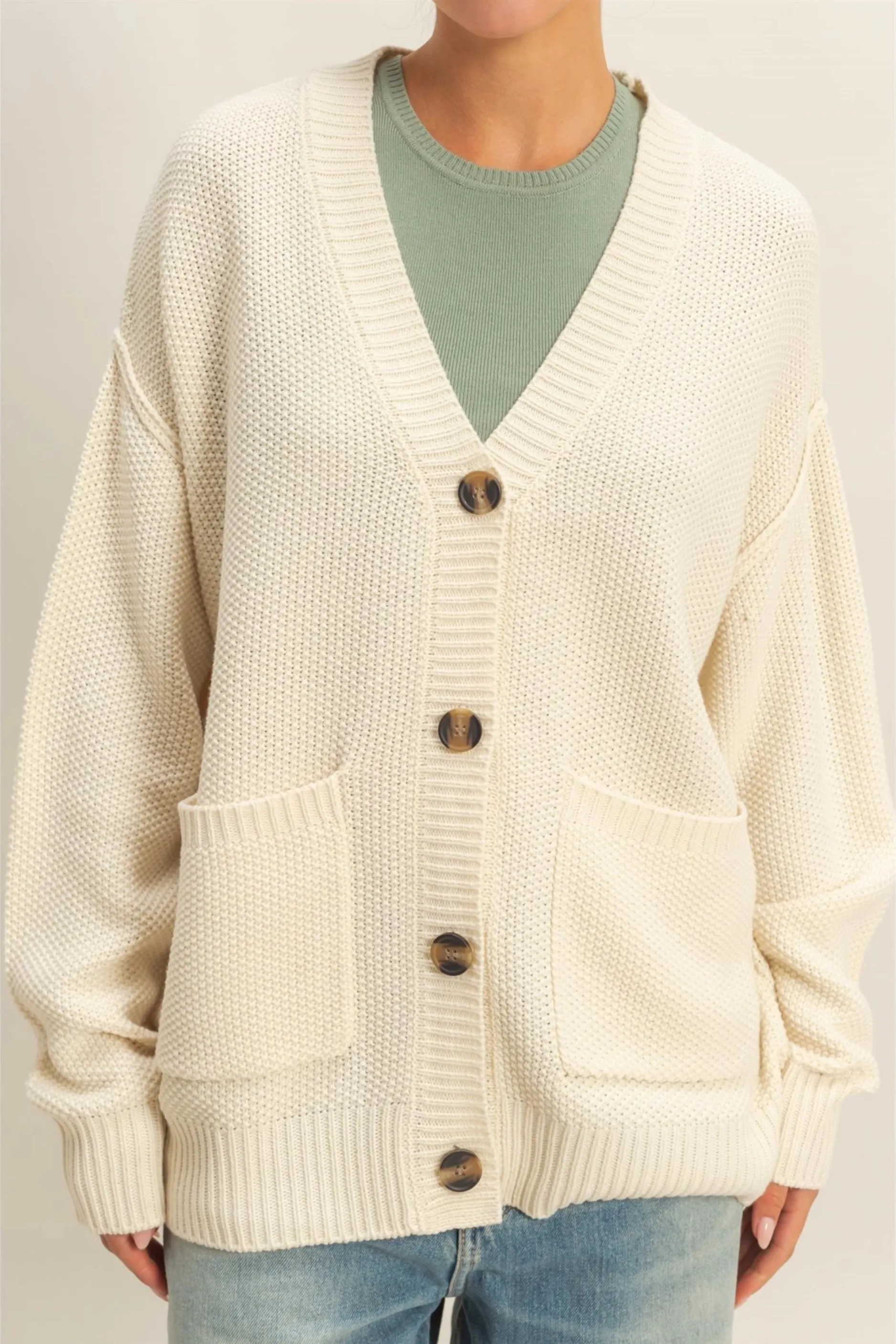 Button-Front Oversized Cardigan - Cream sold by Maude product image thumbnail 2