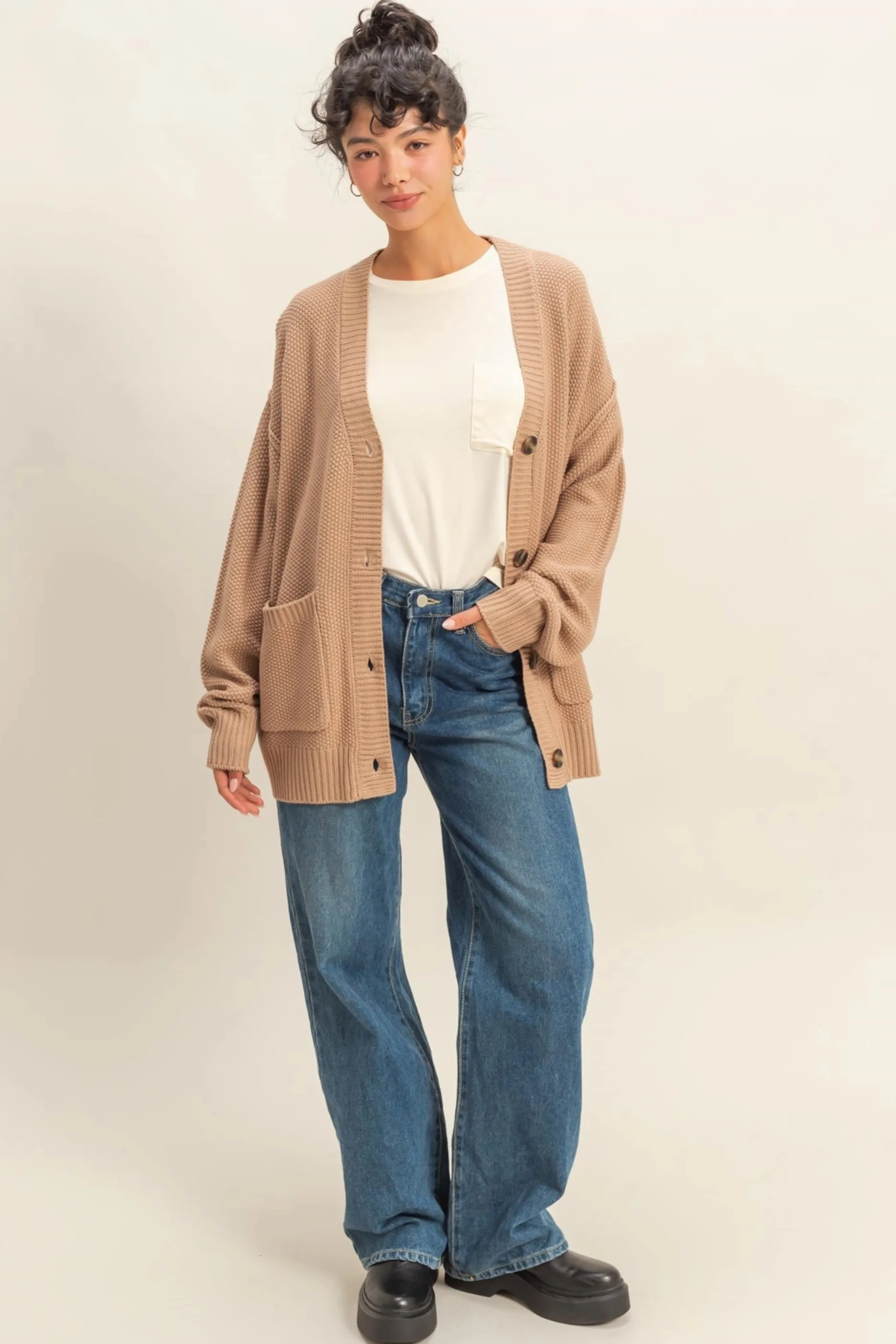 Button-Front Oversized Cardigan - Dark Taupe sold by Maude product image thumbnail 3
