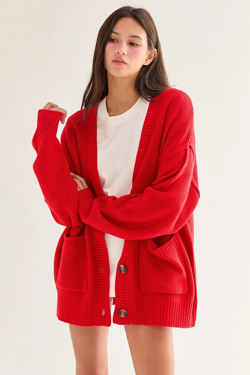 Button Front Oversized Cardigan - Red sold by Maude