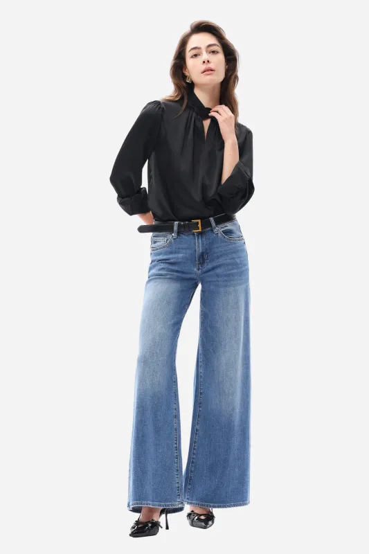 Mid Rise Wide Leg Jeans - Medium Blue sold by Maude