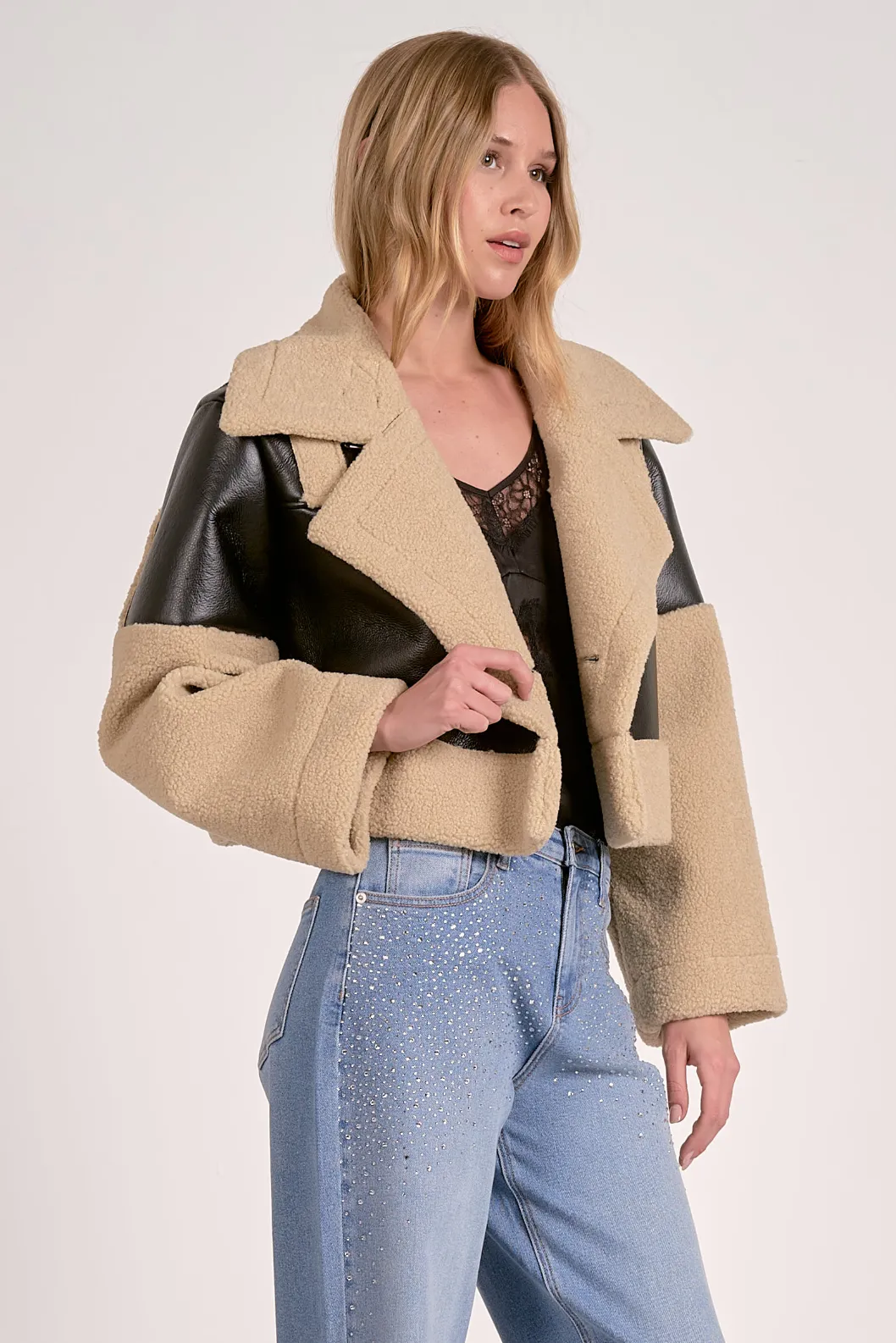 Cropped Leather Sherpa Jacket sold by Maude product image thumbnail 2
