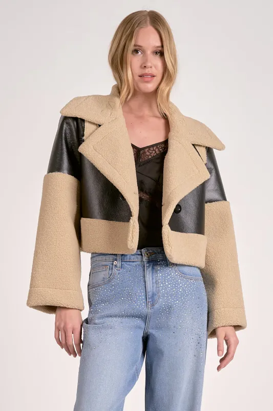 Cropped Leather Sherpa Jacket sold by Maude