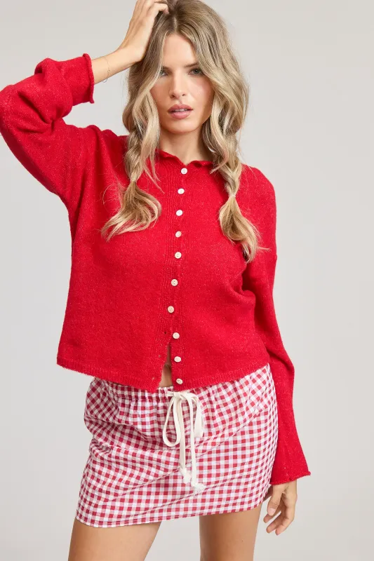 Elise Button Down Cardigan - Red made by Mimosa