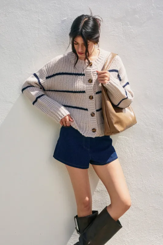 Striped Button Down Cardigan - Seashell sold by Maude