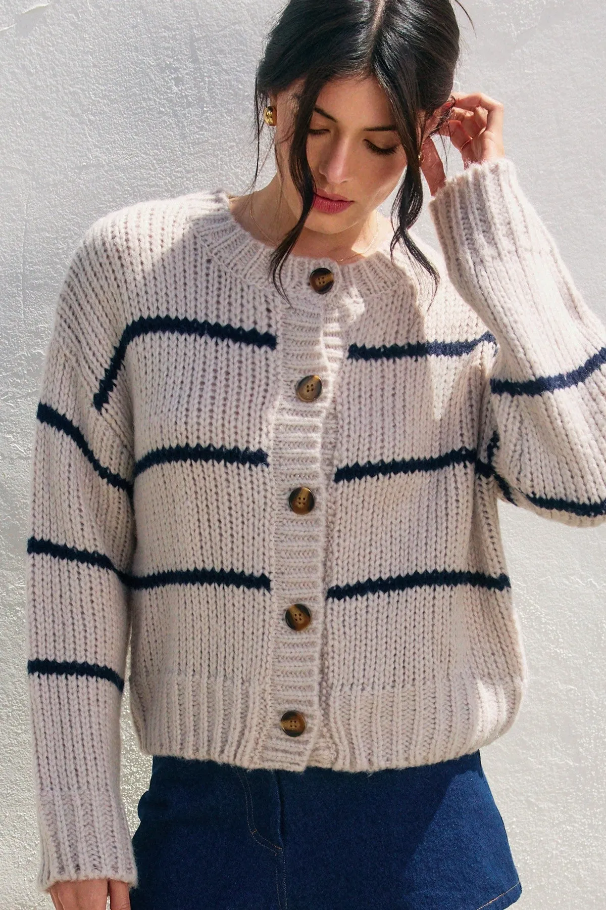 Striped Button Down Cardigan - Seashell sold by Maude product image thumbnail 2