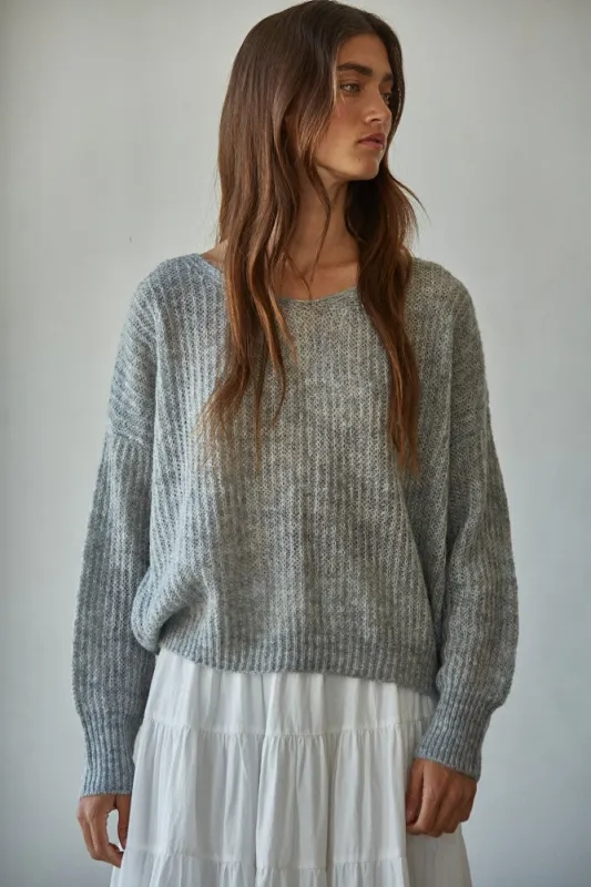 Anika Wide Ribbed Pullover - Grey made by By Together