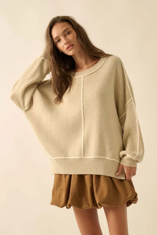Ribbed Knit Oversized Sweater - Oatmeal sold by Maude