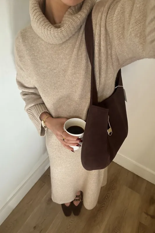 Cowl Neck Midi Sweater Dress - Sand sold by Maude