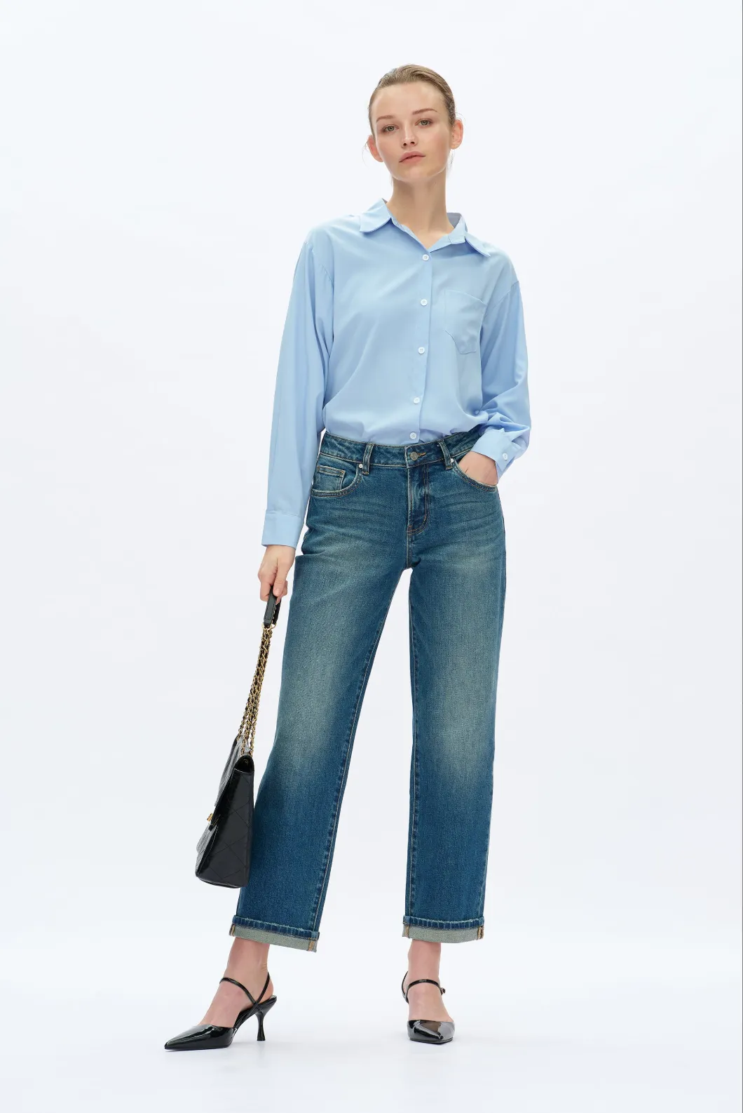 Mid Rise Straight Leg Jeans - Retro Medium Blue sold by Maude