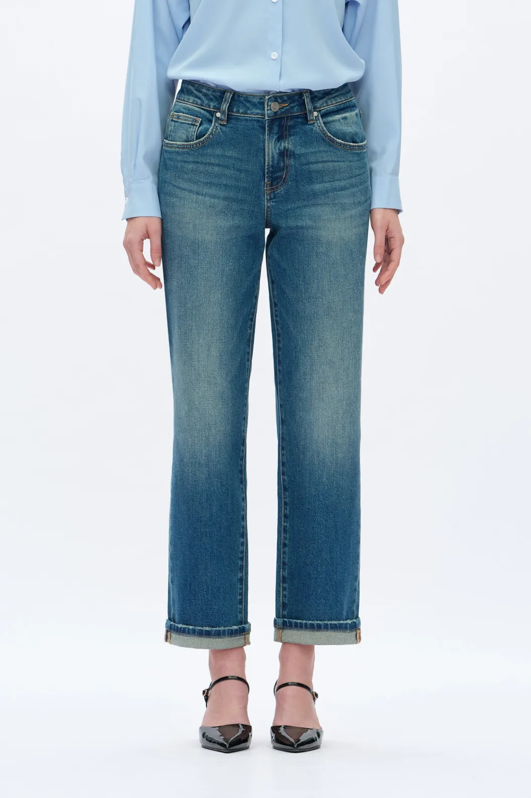 Mid Rise Straight Leg Jeans - Retro Medium Blue sold by Maude product image thumbnail 2
