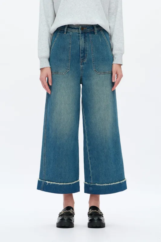 High Rise Wide Leg Jeans - Vintage Medium Blue sold by Maude