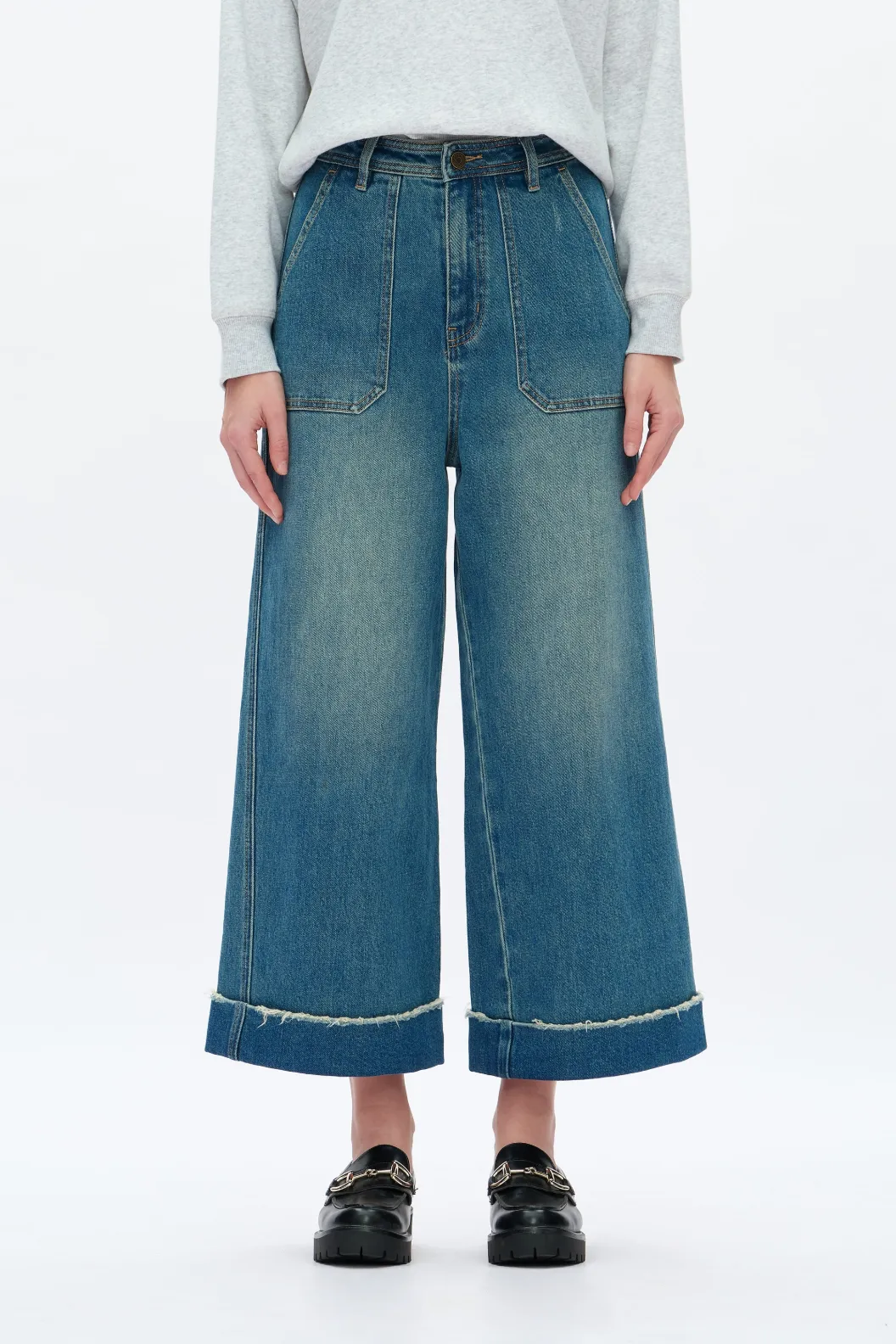 High Rise Wide Leg Jeans - Vintage Medium Blue sold by Maude