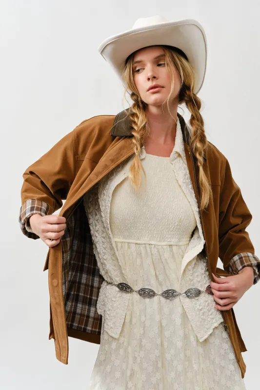 Suede Oversized Jacket - Camel sold by Maude