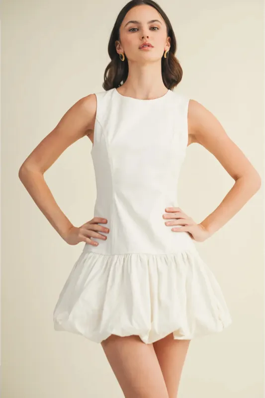 Balloon Hem Mini Dress - White sold by Maude