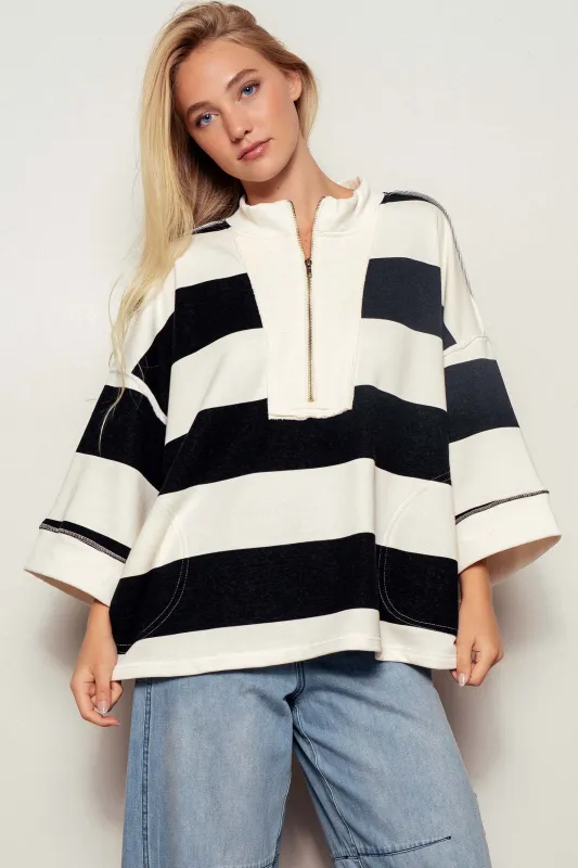 Breezy Striped Pullover Top - Cream Black sold by Maude