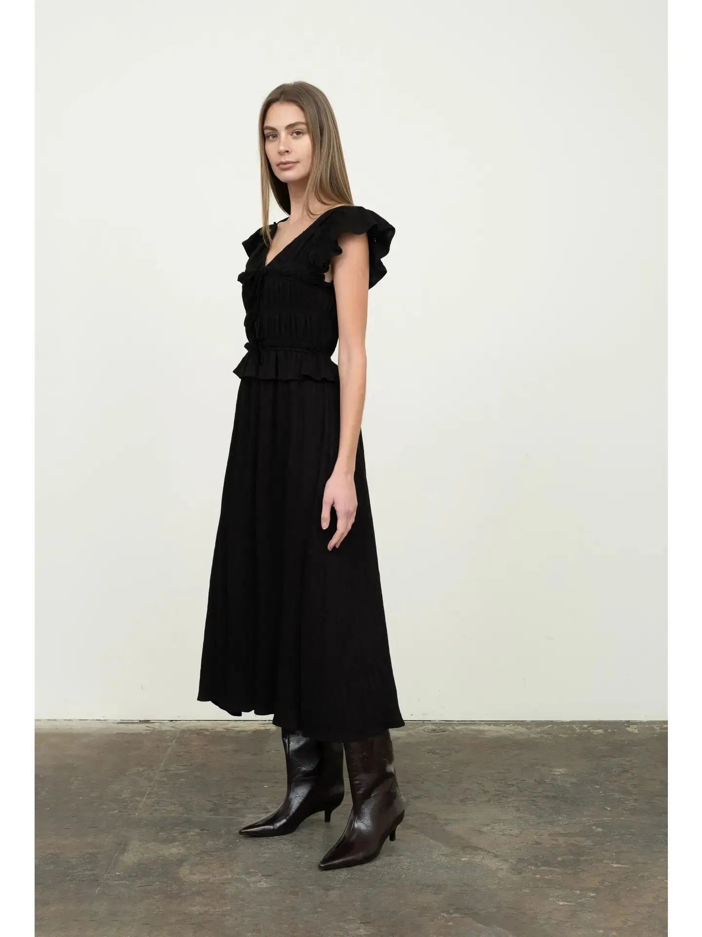 Shirred V Neck Midi Dress sold by Maude product image thumbnail 2